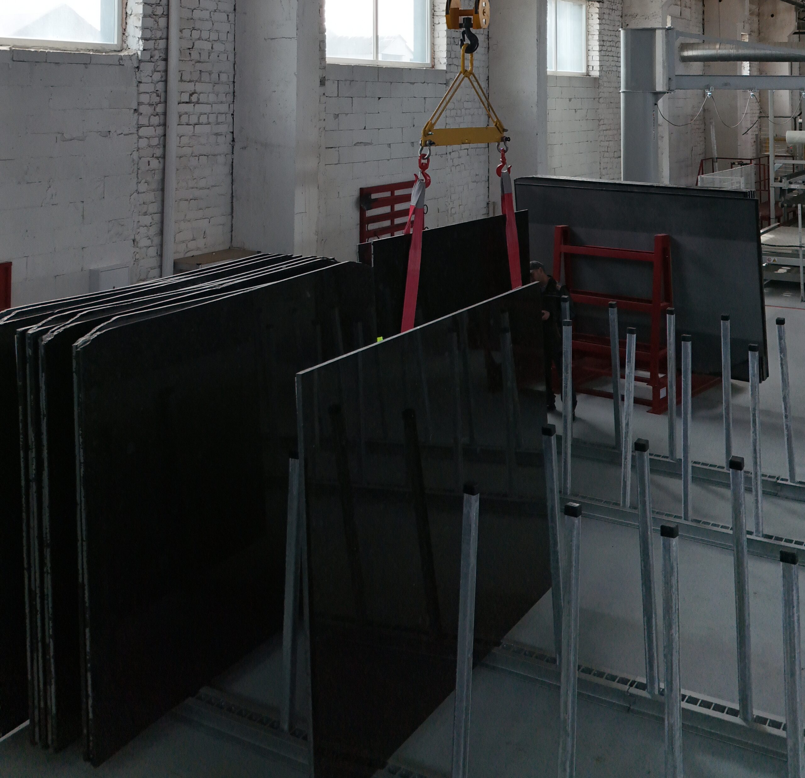 Volga Blue labradorite slabs at Golovinski production facility labradorite export