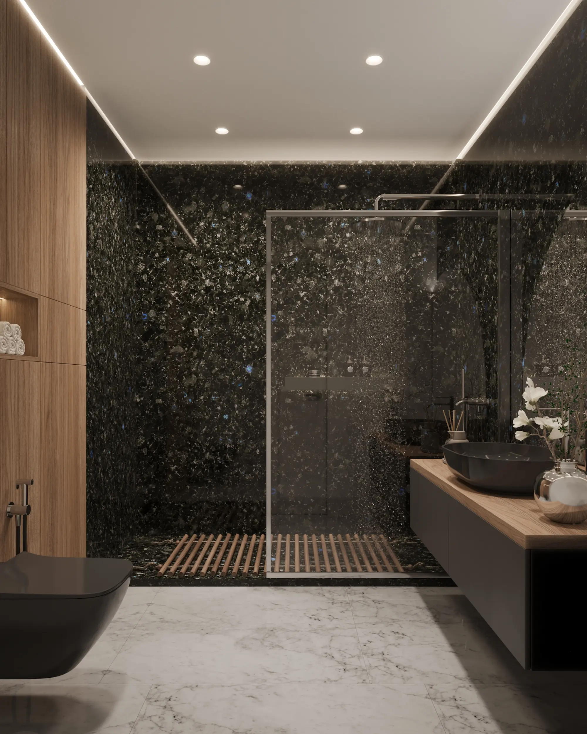 Labradorite bathroom with shower area in a premium interior