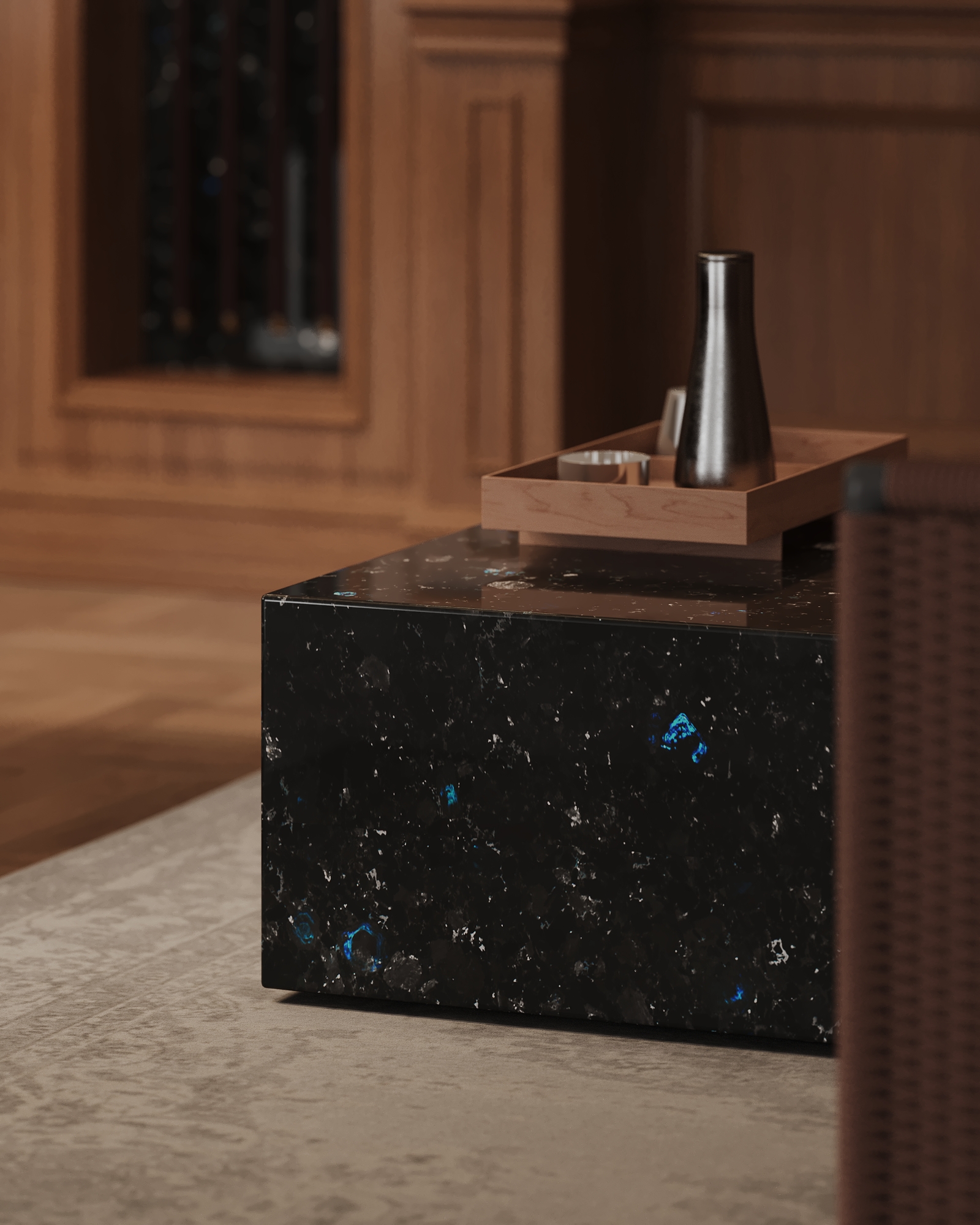 labradorite polished black stone premium interior detail