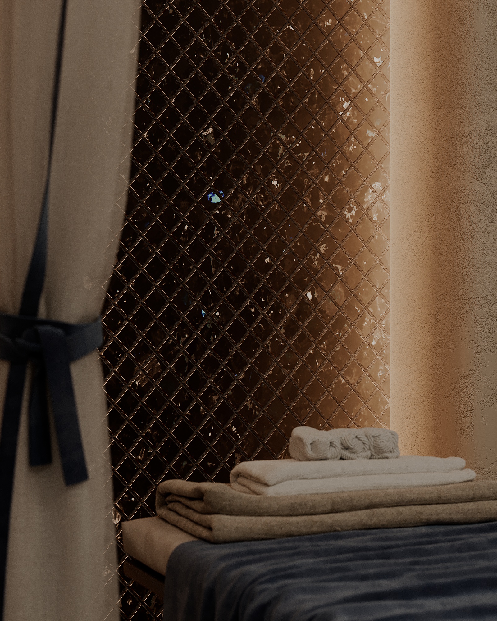 spa decorative wall with Golovinski labradorite black stone