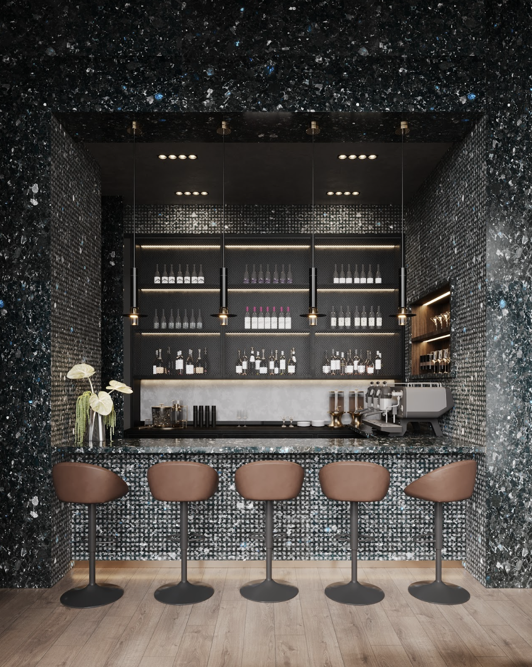 labradorite bar niche black stone premium interior