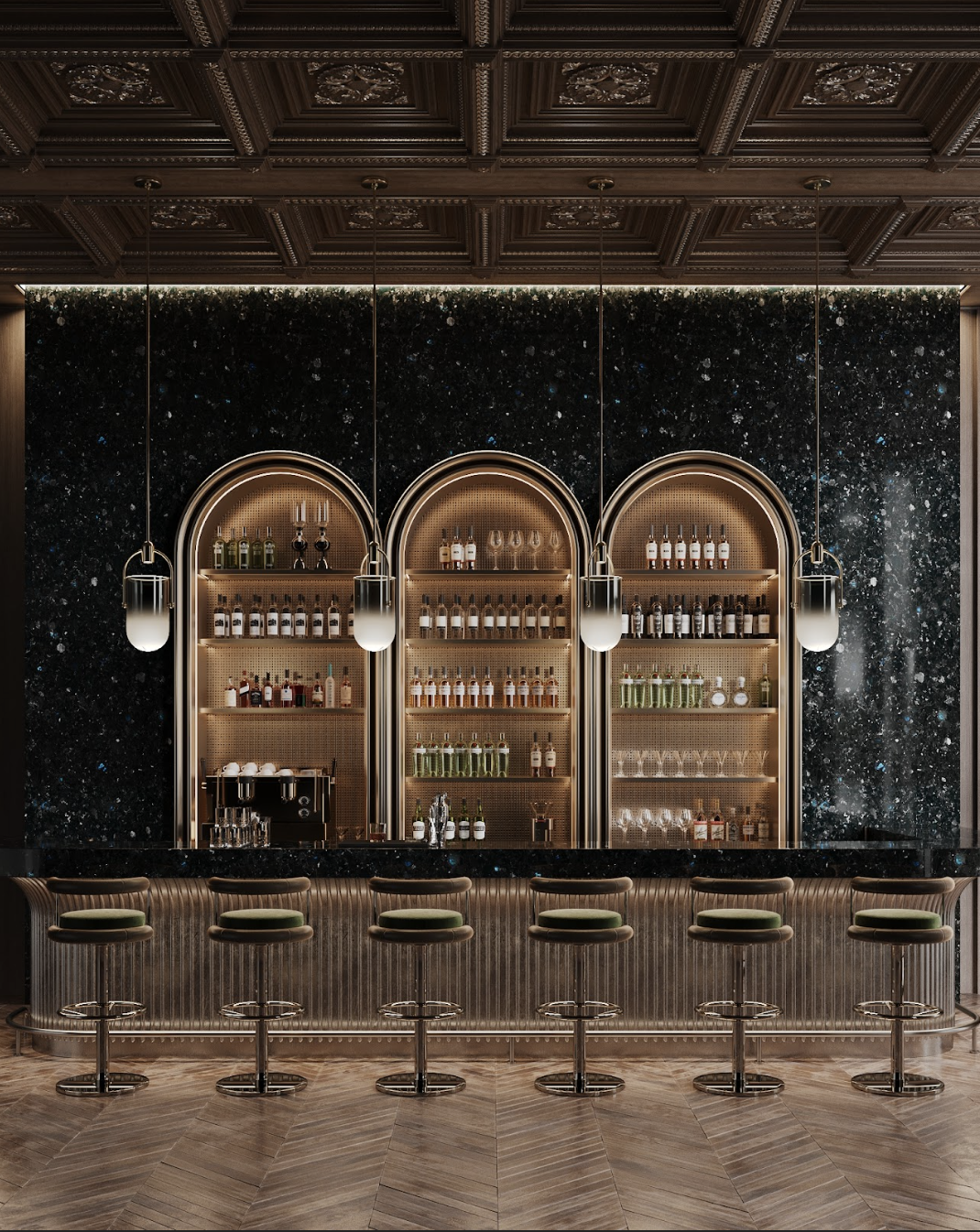 labradorite bar interior black stone premium architecture design