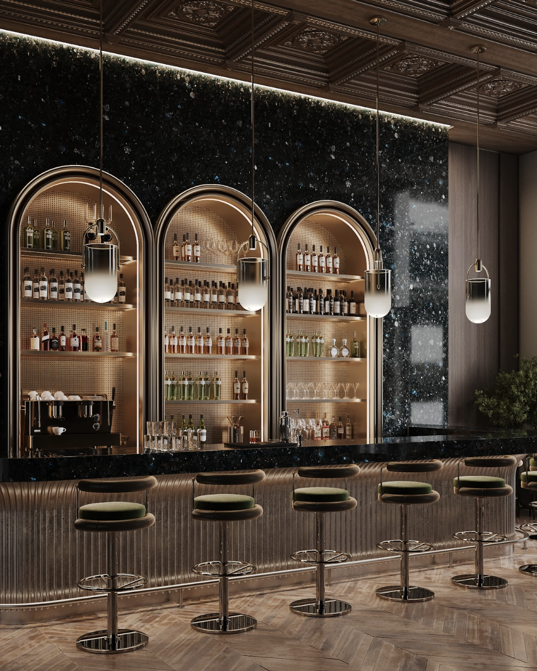 labradorite bar design premium black stone interior