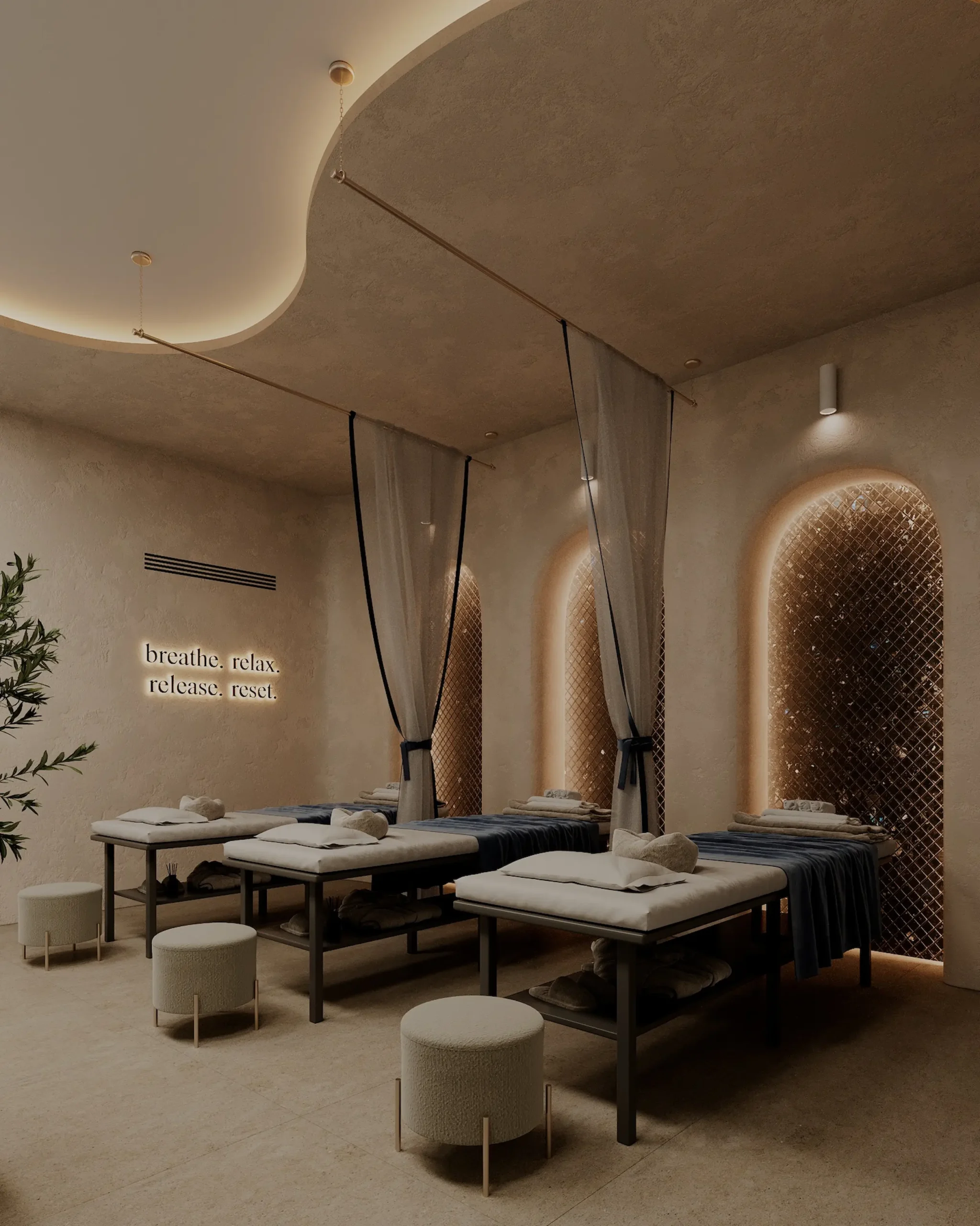Massage area with Golovinski Labradorite in a wellness space