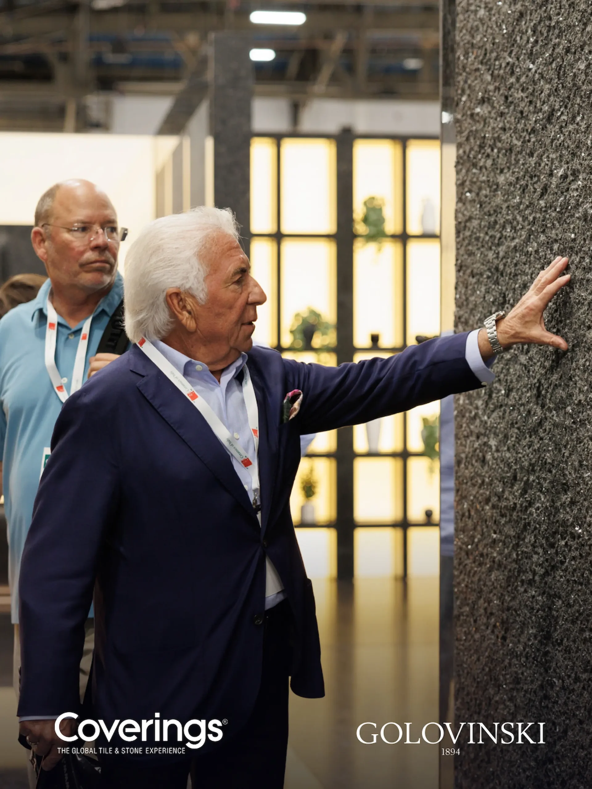 Guest near the Golovinski display at Coverings 2026