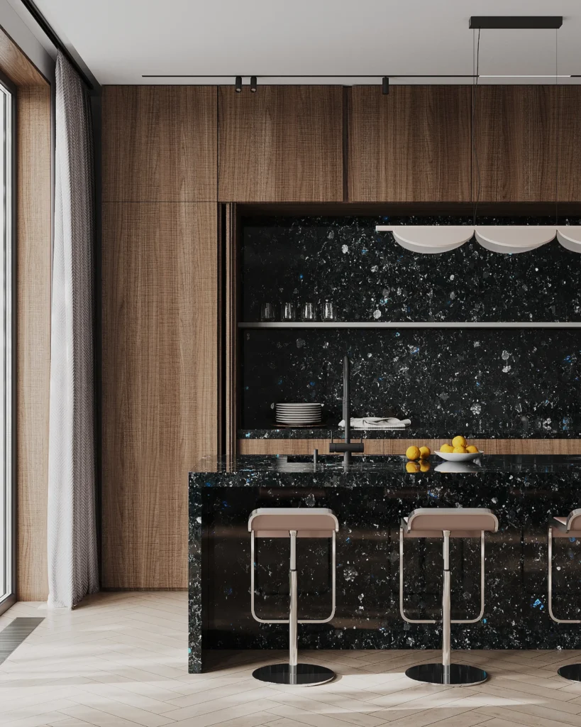 KITCHEN ISLAND ARCHITECTURE IN LABRADORITE