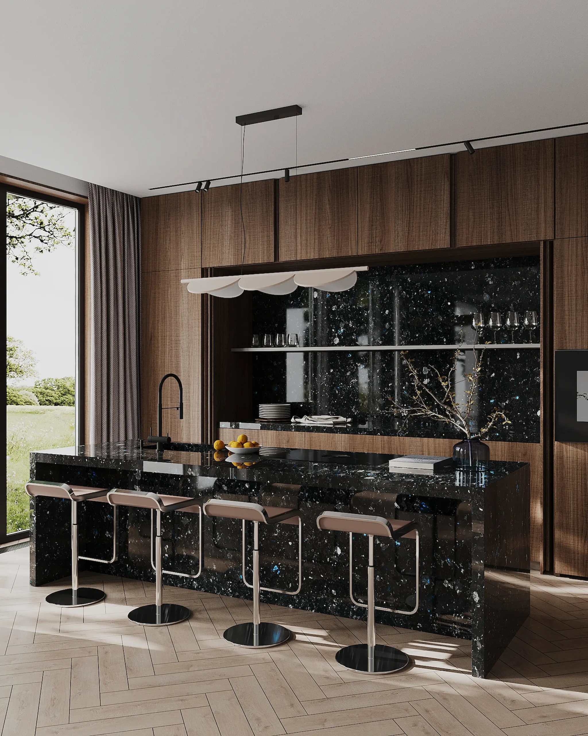 Кухня з островом у лабрадориті Golovinski