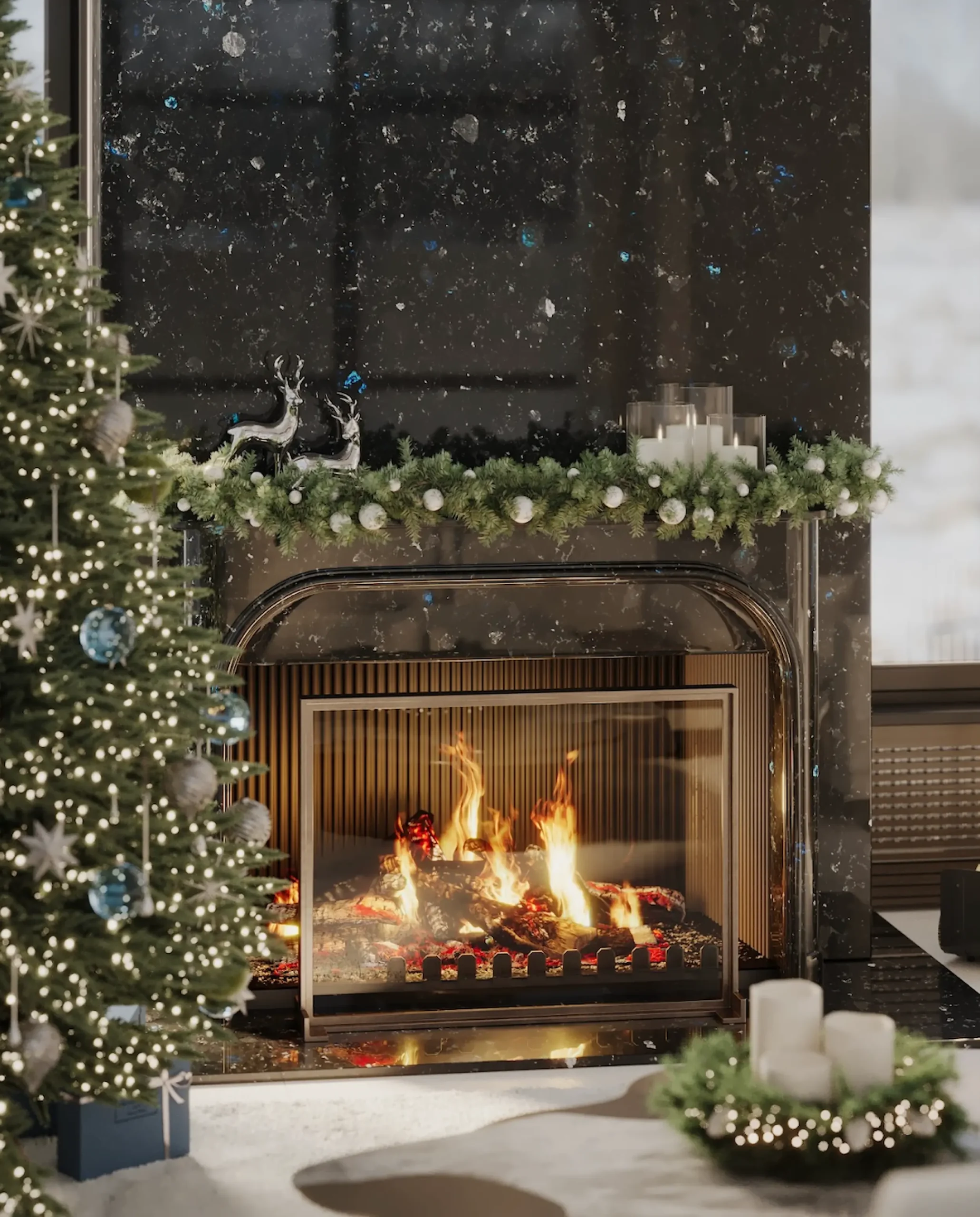 камін у чорному камені