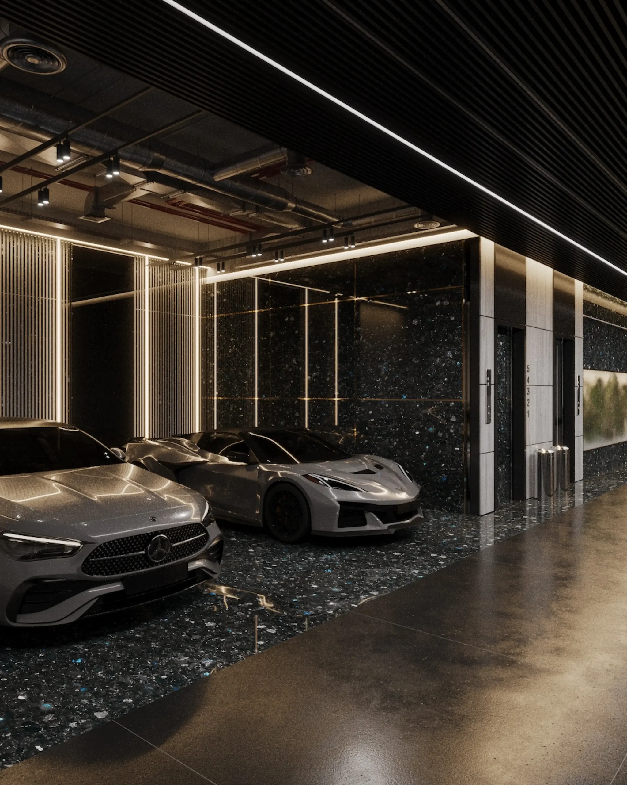 Golovinski Labradorite in Luxury Parking & Automotive Spaces