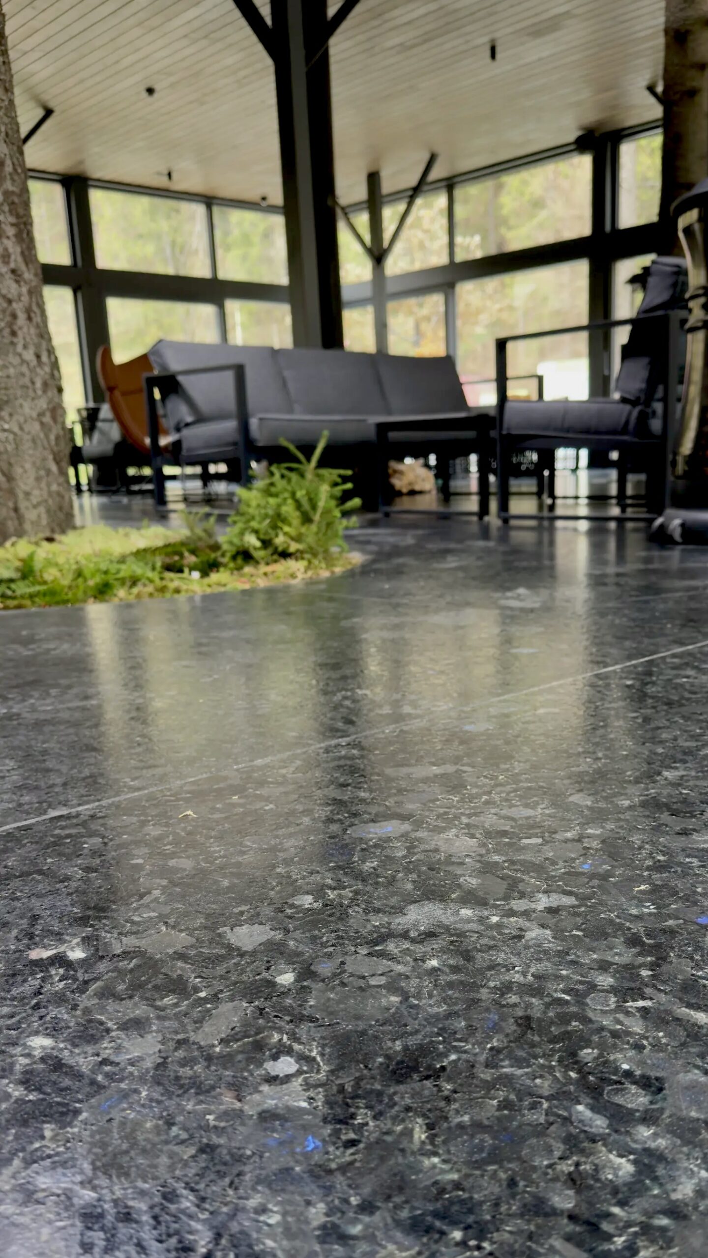Terrace with Golovinski labradorite in an open outdoor space