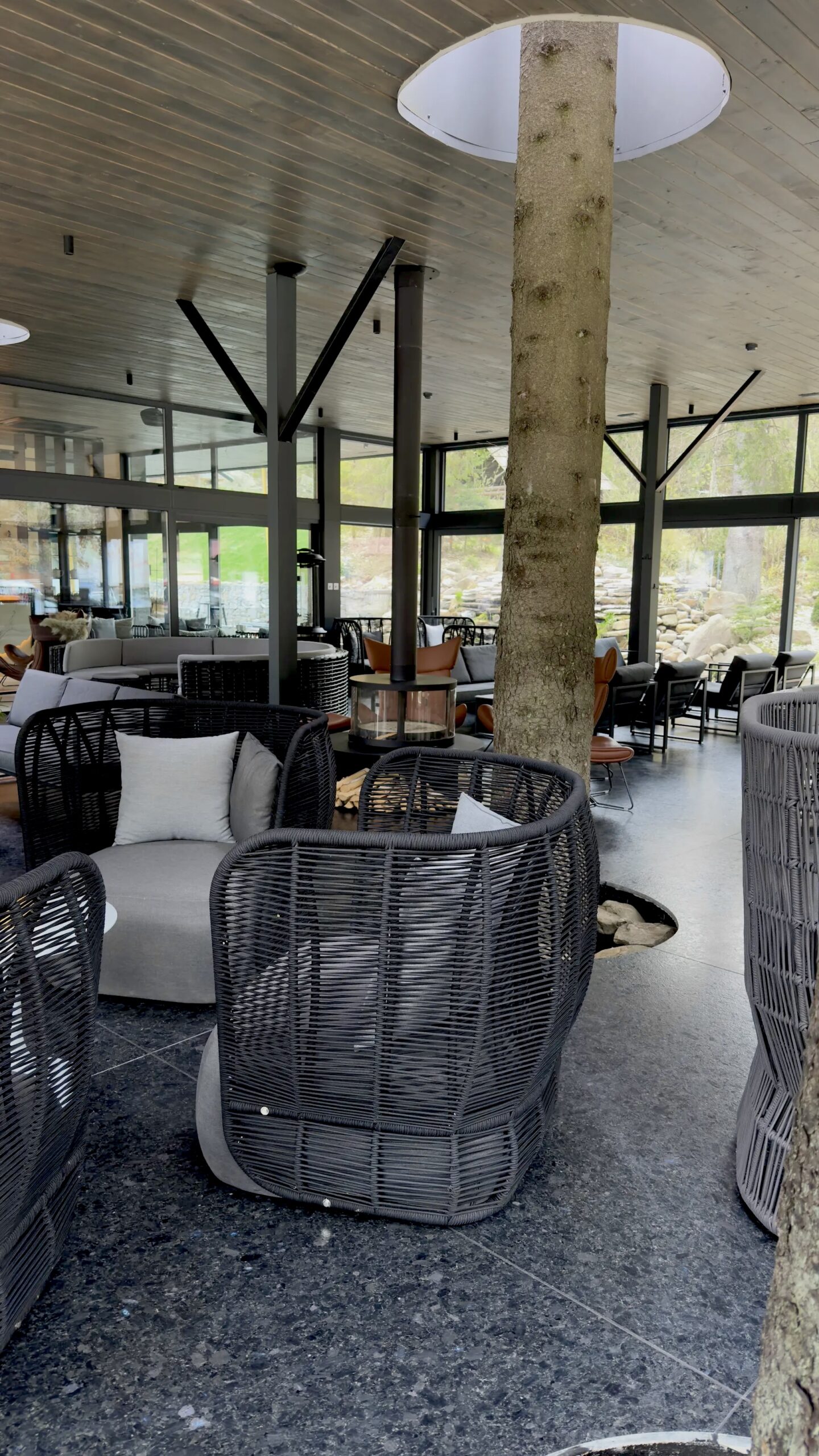 Terrace with Golovinski labradorite in an open outdoor space