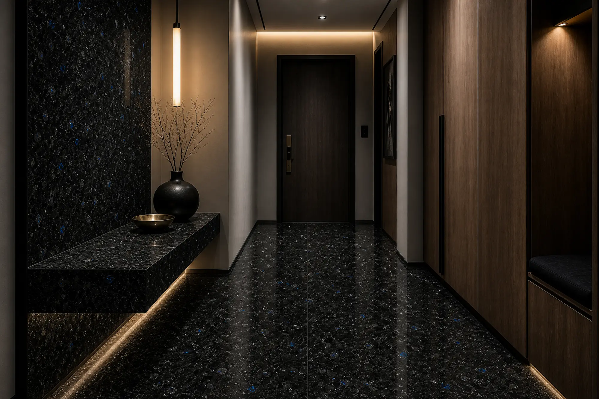 Labradorite in Hallway and Entryway: Stone That Sets the Home’s Tone