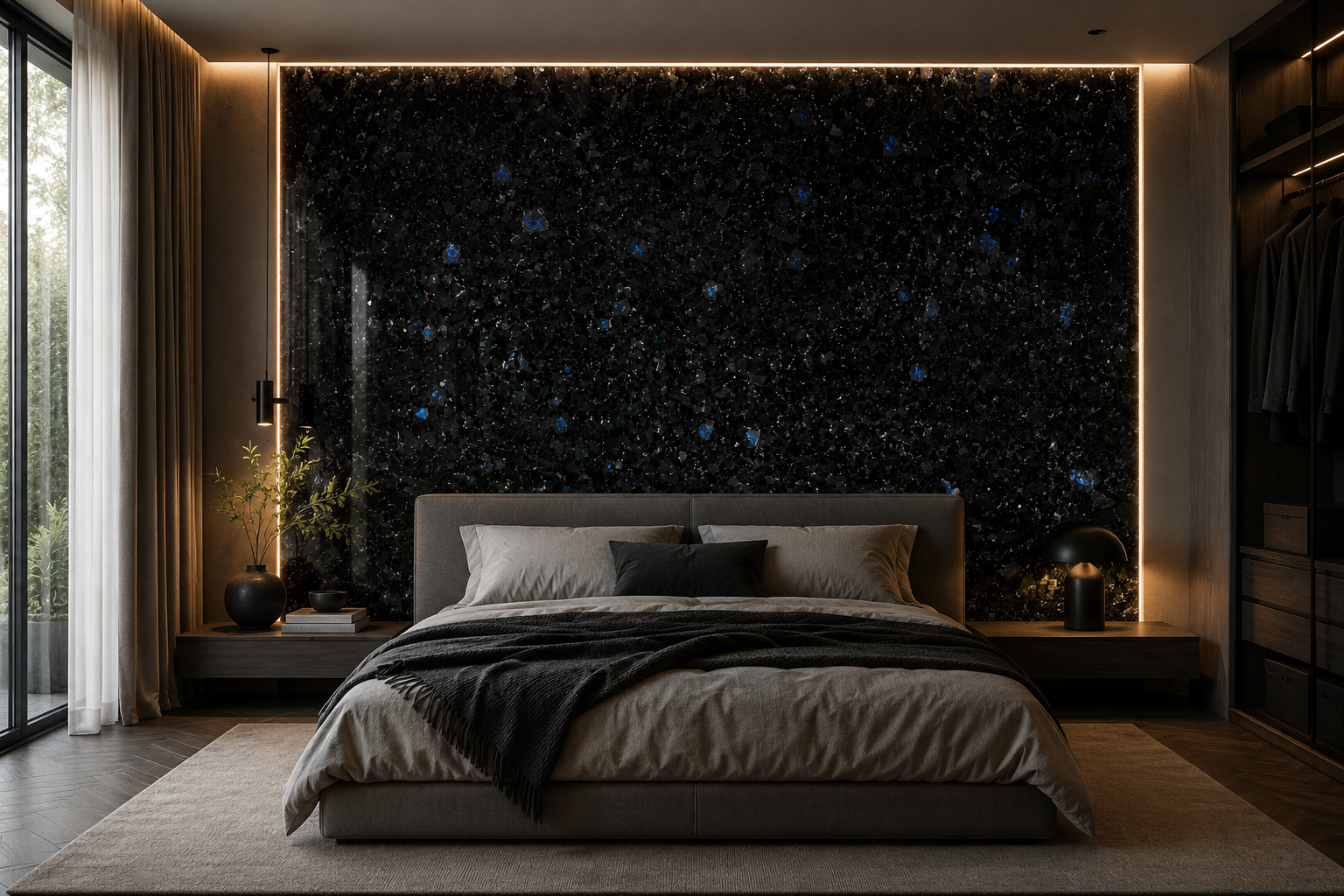 Black Stone Bedroom: Between Minimalism and Luxury